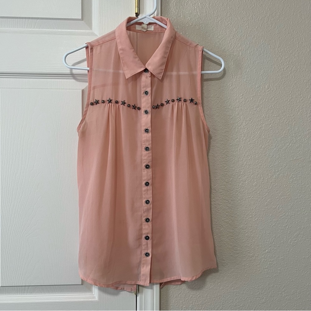 Edge Women's Pink Studded Sleeveless Top - Small